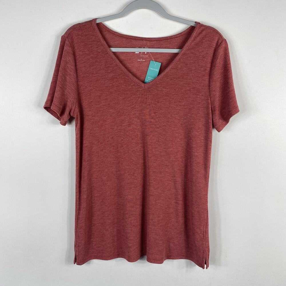 Maurices T-Shirt Large 24/7 Tuck In V-Neck Tee Top Short Sleeve Stretch Red